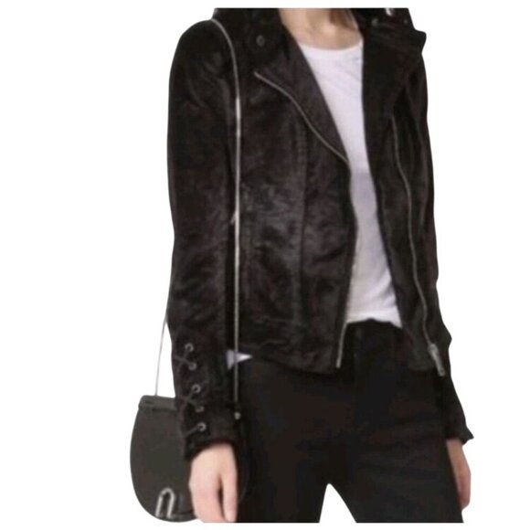 Free People Lacey velvet  jacket Womens XS Black Moto Jacket Lace-Up Details - Picture 2 of 12